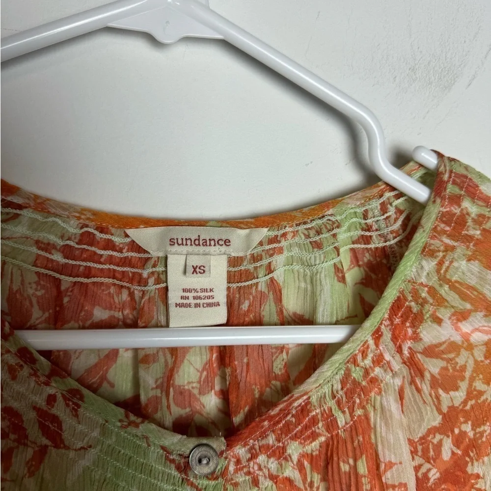 Sundance silk floral shirt orange green sheer light button down XS - Picture 3 of 6